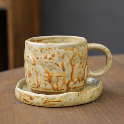 Ceramic Hand drawn vintage Coffee Cup Teacup with plate